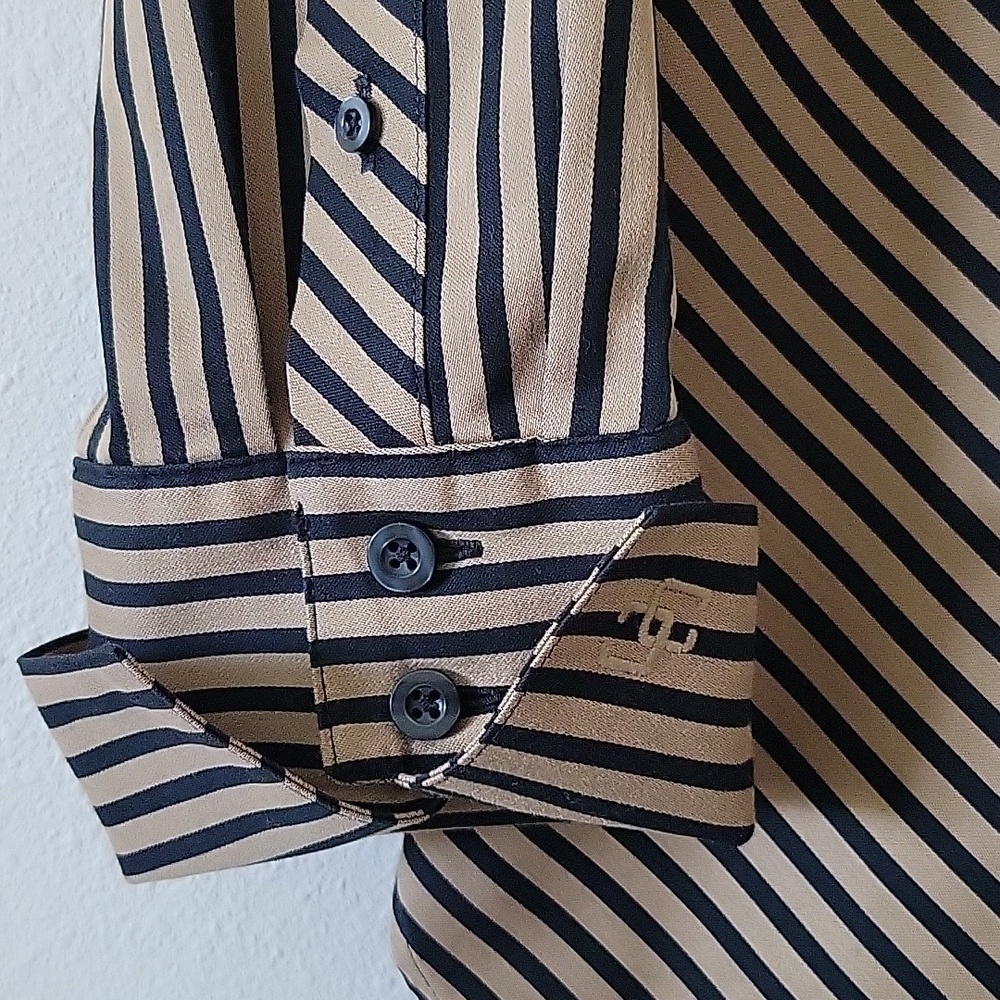 Chico's No Iron Stretch Black Imperial Stripe Shirt Size Medium/8 - Picture 2 of 7